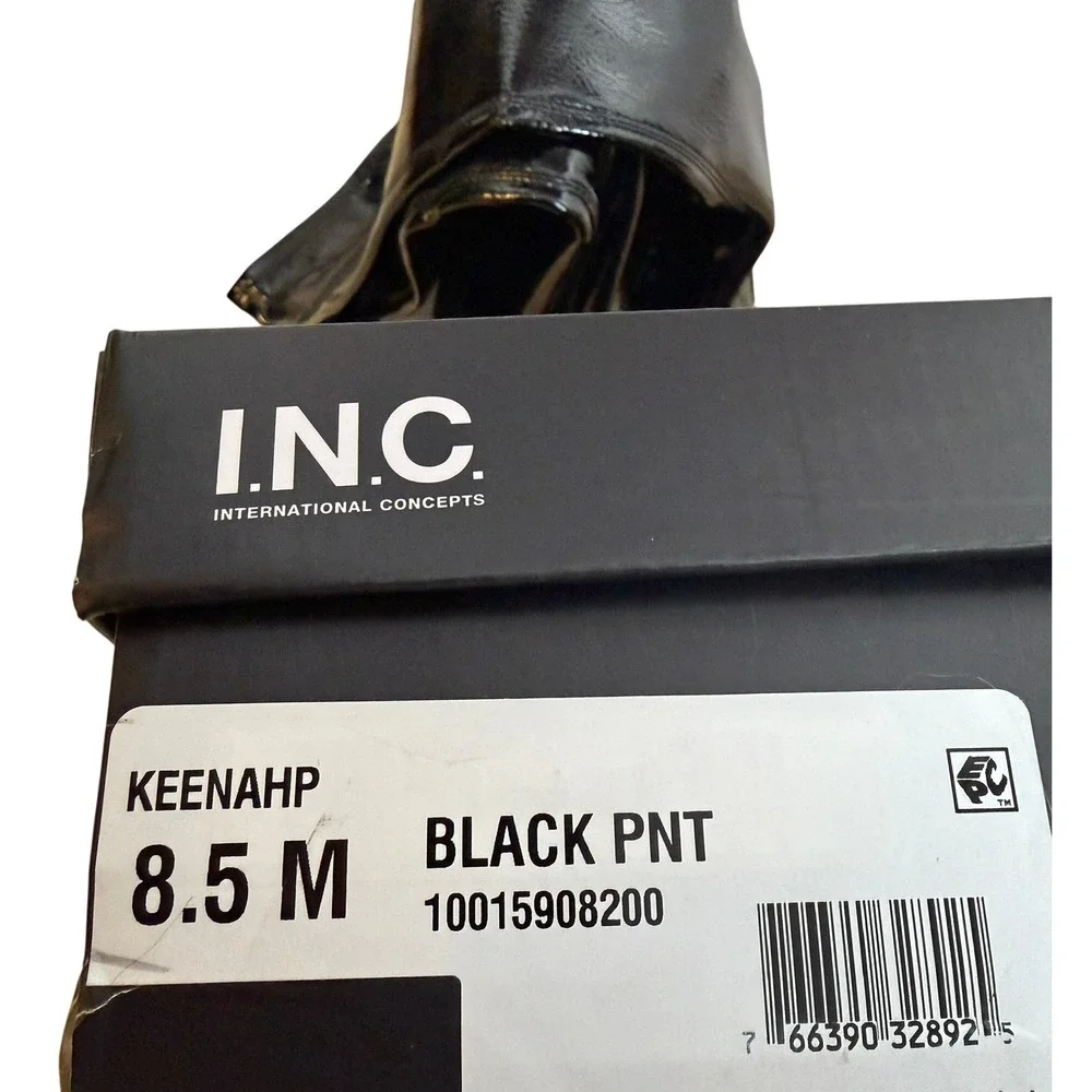INC Over The Knee Boots 8.5 Black Patent Stiletto Heel‎ Square Toe Thigh High
